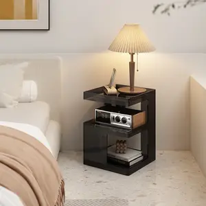 Armário moderno acrílico criativo luxuoso leve do lado do armazenamento do nightstand acrílico para o quarto home