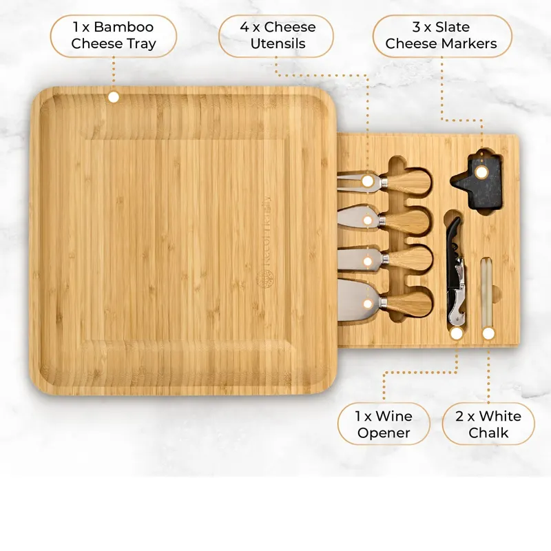 bamboo charcuterie board bamboo cheese board set Slide-Out Drawer