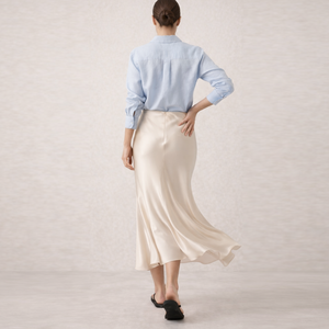 <span class=keywords><strong>Jupe</strong></span> midi taille haute en satin pour femme, élégante, longue, en soie, pour l'été, personnalisable OEM ODM - Product Image 3