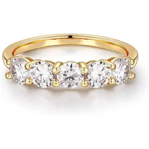 5 Stenen Moissanite Ringen Voor Vrouwen, 4Mm D Kleur Vvs1 Duidelijkheid Lab Gemaakt Diamant Jubileum Ringen 18K Wit Goud Vermeil 5 Ston