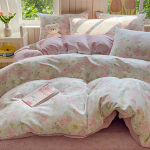 Set di Biancheria da Letto Fantasy Dream Rose 100% Cotone per Ragazze, 4 Pezzi, <span class=keywords><strong>Copripiumino</strong></span> 200TC King Size, Motivo Vegetale per Hotel - Product Image 6