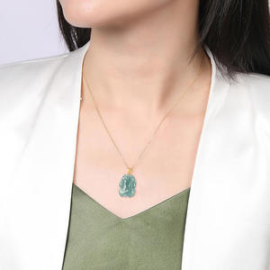 หยกธรรมชาติปี่ซิ่ว หยกน้ำเงิน จี้ทอง 18K เครื่องประดับผู้หญิง สไตล์จีน ของขวัญ พร้อมใบรับรอง D608 - Product Image 4