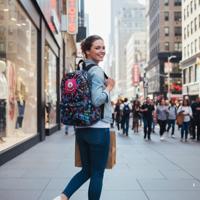 Zaino Resistente e Leggero Stile Retrò con Funzione Antifurto, Design alla Moda con Motivi Cartoon, in Poliestere per Adolescenti