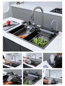 <span class=keywords><strong>Lavabo</strong></span> da <span class=keywords><strong>Bagno</strong></span> HG di Lusso Moderno Intelligente Multifunzionale Autoportante <span class=keywords><strong>in</strong></span> <span class=keywords><strong>Acciaio</strong></span> Inox Nero e Oro con Effetto Cascata - Product Image 3