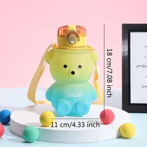 Toptan sevimli Kawaii ayı su şişesi plastik büyük kapasiteli içme şişesi çocuk su şişesi için kayış ile - Product Image 5