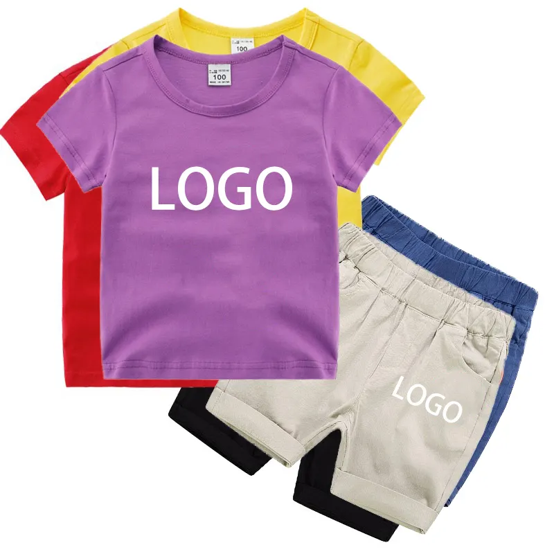 Tùy Chỉnh Chất Lượng Cao Mềm Trẻ Em Thiết Lập Chàng Trai Rắn T-Shirts Giản Dị Mồ Hôi Quần Short In Logo Thương Hiệu Boyd Áo Phông Và Quần Short Phù Hợp Với