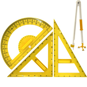 Compas et rapporteur d'angle Qinghua, ensemble d'outils pédagogiques pour l'enseignement des mathématiques à l'école primaire, en plastique ou en bois avec poignée - Product Image 1