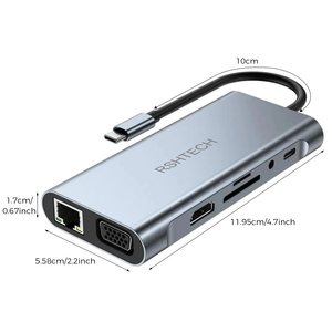 <span class=keywords><strong>RSHTECH</strong></span> 11 en 1 Hub Usb C Multiport Adaptateur HDTV 4H 30Hz 4 USB 3.0 Hub 3.5mm Aux 11 Port Dock Station pour ordinateur portable Splitter - Product Image 1