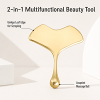 Masseur facial en acier inoxydable 304 avec logo personnalisé, en forme de feuille de ginkgo dorée, drainage lymphatique, anti-rides, lifting, outil Gua Sha