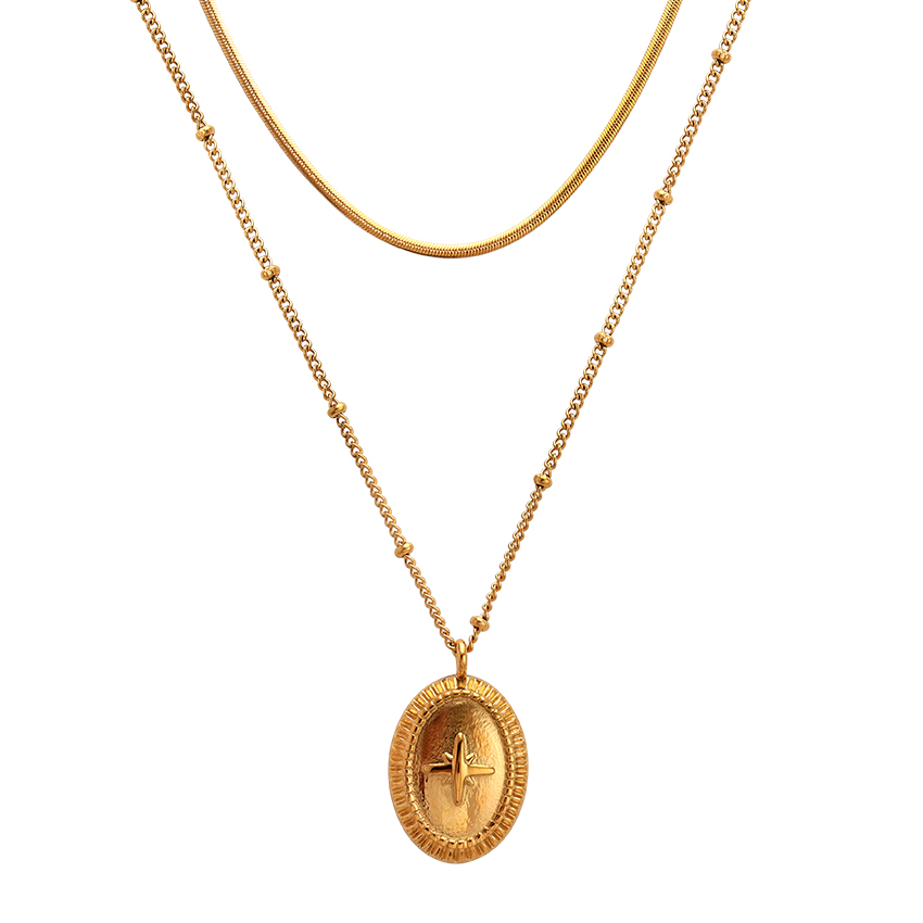 ネックレス・ペンダント Star Clasp Oval Chain Long Necklace #5770 Vintage Rectangle Rose Oval Star Signet Pendant Necklace