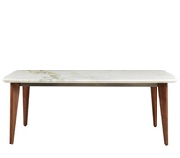 Table à manger moderne avec options multi-tailles personnalisées, plateau en marbre naturel Swan Lake, pieds en bois massif couleur noyer, 6 places, appartement