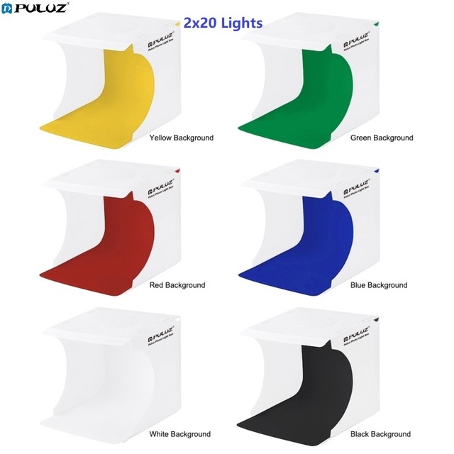 Top Sale PULUZ PU5022 PHOTO BOX 20CM 1100LM Light Photo Lighting Studio Box Kit With 2X20 Lights 6 Backdrops for Product Display