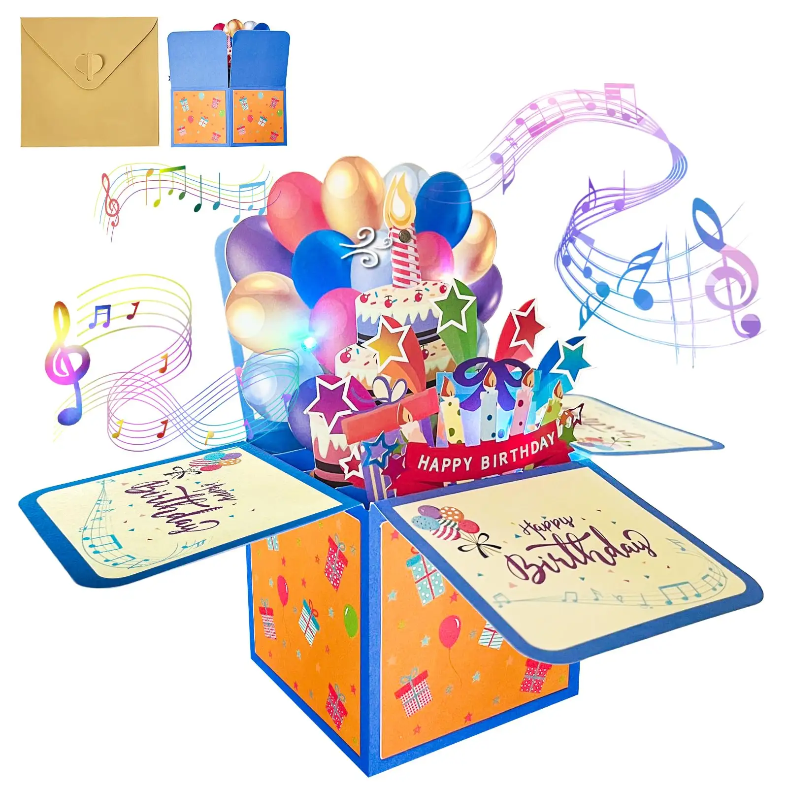 3D Pop Up подарок на день рождения поздравительная открытка чувствительный Свет и музыка 3D Торт счастливый день рождения открытка