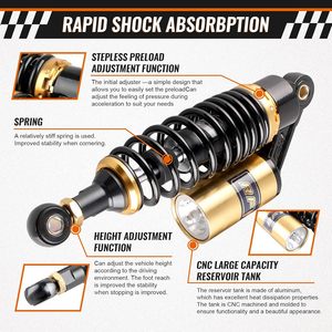 Amortisseurs arrière réglables à air ZCLH 11" 280mm (paire) pour Yamaha, <span class=keywords><strong>Suzuki</strong></span>, Kawasaki, Go Kart, <span class=keywords><strong>Scooter</strong></span> <span class=keywords><strong>50</strong></span>-110cc - Product Image 3