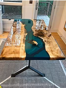 Table à manger moderne en bois et résine, design artistique, durable et polyvalent, nouvelle conception, pour appartement, salle à manger, hôtel, design en époxy et chêne - Product Image 6
