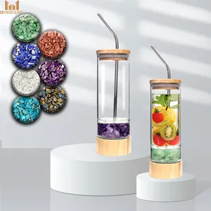 Gobelet en verre réutilisable, 1 pièce, avec couvercle et paille en bambou, pour café glacé, en cristal