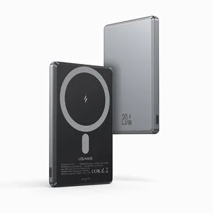 USAMS 2024 carregador de telefone portátil magnético sem fio mais fino de 22,5 W, mais vendido, powerbank odm 5000mah, bancos de potência