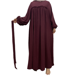 Robe Abaya Dubaï élégante de couleur unie, musulmanes, ample, décontractée, avec poches latérales, manches fendues, douce, respirante, pour les prières de l'Aïd, printemps été - Product Image 1
