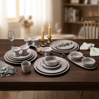 Service de table élégant en céramique et porcelaine rose blush, avec glaçure changeante de couleur, comprenant des assiettes rondes et des bols, idéal pour restaurants, hôtels et mariages, compatible four.