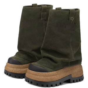 Women Thick Platform Half Knee <b>Boots</b> Overlay Mid-calf Booties Round Toe on Suede Camouflage Flat Shoes - Product Image 3