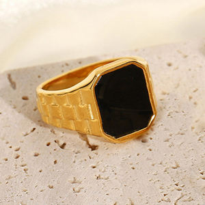 للبيع بالجملة خواتم حجر طبيعي من الفولاذ المقاوم للصدأ 316L مطلية بالذهب عيار 18 ، مجوهرات بيان زفاف مكتنزة بإصبع للنساء Meb - Product Image 6