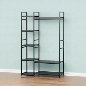 Minimalist Metal <b>Clothing</b> <b>Rack</b> With 5-Tier Storage Shelves And Hanging Rod For Wardrobe Organization - Product Image 3