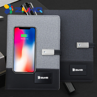 8000mAh Chargement sans fil A5 PU Leather Magnetic Notebook Banque d'alimentation de style feuilles mobiles avec logo lumineux