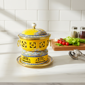 Olla pequeña de cobre cloisonné con esmalte, sin humo, para una sola persona, con tapa y 2 asas. - Product Image 3