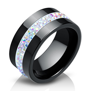 <b>Ceramic</b> Fashion <b>Ring</b> 10MM Double Row Rhinestone Inlay Unisex Jewelry Gift White Black Red AB Color Options - Product Image 5
