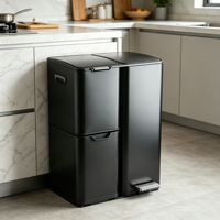 Poubelle à 3 compartiments de 60 L (16 gallons) avec couvercle à fermeture douce et seaux intérieurs amovibles pour la cuisine, le bureau