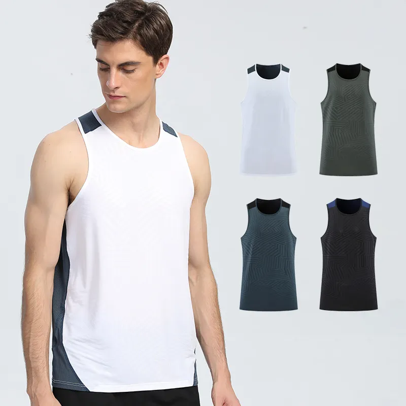 Heren Zomer Custom Logo Body Building Gym Tanktops Ademende Dry-Fit Polyester Mouwloze T-Shirts