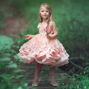 Robe de fête élégante pour bébé fille, modèles de robes pour enfants, robe de demoiselle d'honneur faite à la main avec appliques florales - Product Image 2