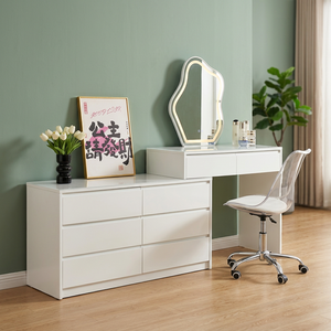 Modern <b>Makeup</b> Vanity <b>Table</b> <b>With</b> <b>Lighted</b> Mirror Storage Desk White Color For Bedroom Furniture - Product Image 3