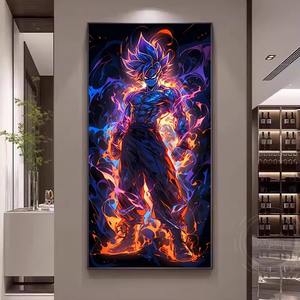Dragon Ball - Toile à huile suspendue - Métal - <span class=keywords><strong>Cristal</strong></span> - Porcelaine - <span class=keywords><strong>Goku</strong></span> Super Saiyan - Murale d'entrée - Ultra bleu - Blanc - Dieu - Anime - Salle d'e-sport - Product Image 1