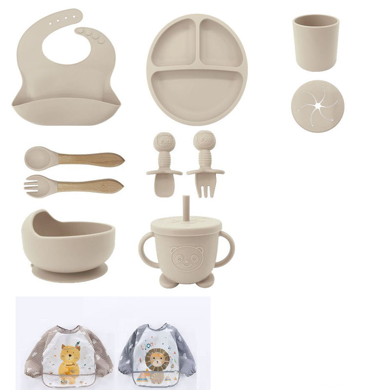 (wood fork spoon feeding set 12pieces in 1) Beige