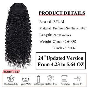 Extensions de cheveux synthétiques bouclées instantanées pour queue de cheval, en soie haute température, 60 cm (24 pouces), 175 g, pour femmes, pour l'exportation - Product Image 3