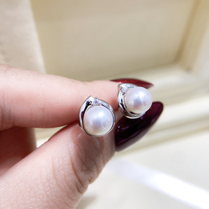 Boucles d'oreilles fines en argent S925, accessoires en perles DIY avec des perles rondes de 7-8 mm, plateau vide pour bijoux fantaisie - 22088 - Product Image 3