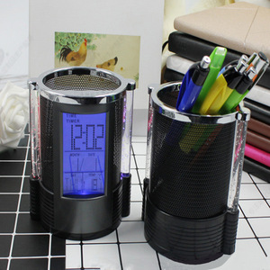 Orologio Sveglia Multifunzione Rotondo con Calendario <span class=keywords><strong>LCD</strong></span>, Portapenne e Contenitore in Plastica, Regalo Promozionale Creativo Personalizzabile con Logo - Product Image 6