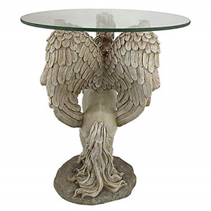 Mesas de centro de poliresina/resina Mesa escultural con tapa de cristal de unicornio alado místico - Product Image 4