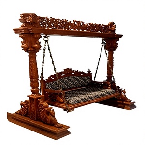 Achetez une balançoire indienne sculptée Maharaja pour la maison, balançoire intérieure sculptée à la main Maharaja, qualité supérieure, finition brune, Jhula Oonjal sculptée. - Product Image 1
