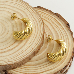 ZOGXIN Gold Huggie Earrings Geometric C Shape Oval Studs For Women Party Fashion Jewelry - Product Image 4