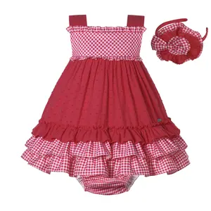 ग्रीष्मकालीन नवजात शिशु के कपड़े सेट ड्रेस गर्ल लाल प्लेड प्रिंटिंग बच्चों के कैज़ुअल बच्चों की पोशाक उम्र 6 9 12 18 24 1BAG=1PCSM