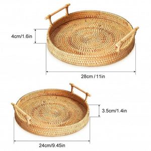 <span class=keywords><strong>Panier</strong></span> décoratif miniature en rotin, plateau en bambou tressé avec filet, extra large, rond, 20 pouces, rangement en rotin sous le lit, poignées en bois - Product Image 6