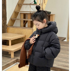 Girls Winter Short Hooded Cotton <b>Coat</b> Fleece <b>Lined</b> Thickened Windproof Loose Fit Childrens Warm Outerwear - Product Image 2