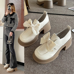 Hot New Ladies British Retro Leather Flats <b>Soft</b> Bottom Bow Muffin Casual <b>Shoes</b> - Product Image 2