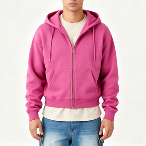 <span class=keywords><strong>Felpa</strong></span> <span class=keywords><strong>con</strong></span> cappuccio da uomo cropped boxy <span class=keywords><strong>con</strong></span> zip, in cotone felpato pesante, colore rosso rosa, stile streetwear, <span class=keywords><strong>con</strong></span> ricamo in ciniglia, personalizzabile, all'ingrosso - Product Image 2