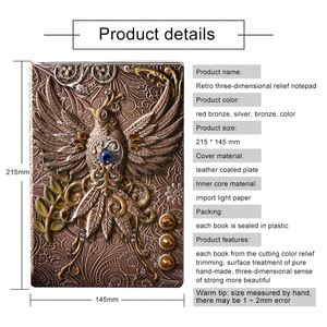 New Arrivals Hot Phoenix Cover Retro Notebook Size Manual <b>Diary</b> European Style Mythical Animal PU <b>Leather</b> Imitation Metal - Product Image 5