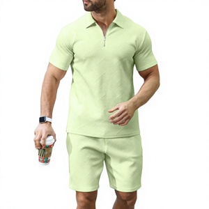 Customized Summer <b>Men</b> <b>2</b> <b>Piece</b> Short <b>Set</b> High Quality Breathable 100% Cotton Short Sleeves T-Shirt & Matching Short Summer <b>Set</b> - Product Image 5
