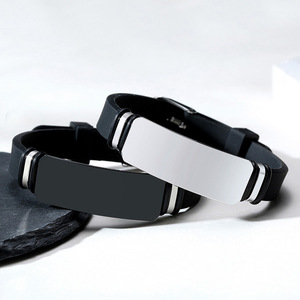 Custom <b>Engraved</b> Silicone ID Bracelet With Stainless Steel Blank Bar Adjustable Pin Buckle Waterproof Bracelet - Product Image 4