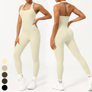 Halter <span class=keywords><strong>sans</strong></span> couture épissage bout à bout <span class=keywords><strong>sport</strong></span> body entraînement Fitness combinaisons une pièce Yoga combinaison pour femmes avec coussinets - Product Image 6